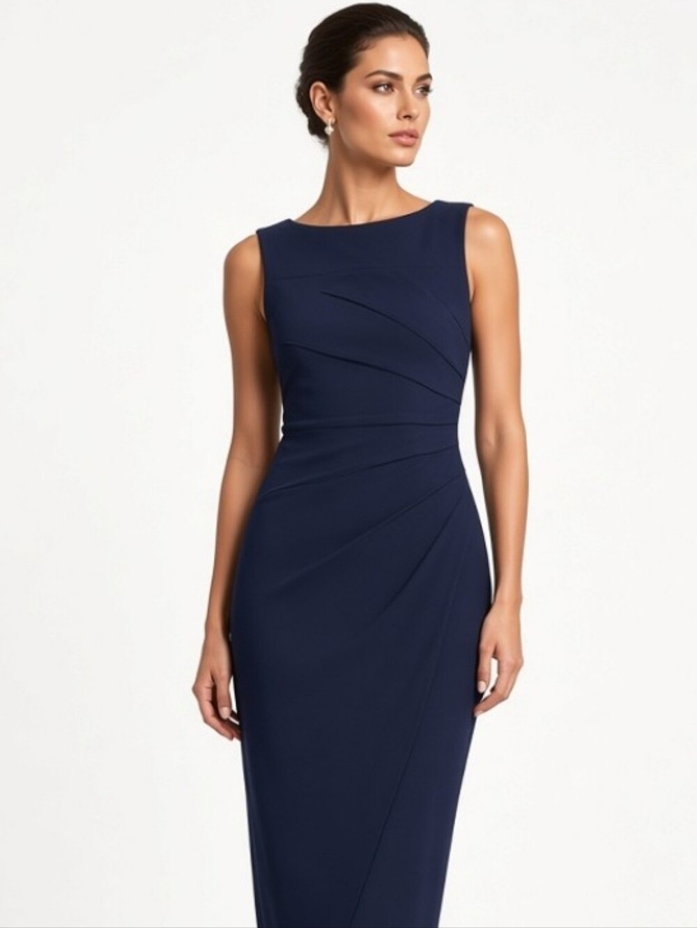 Calvin Klein Navy Sleeveless Fitted Midi Pencil Sheath Dress (Sz:10)
